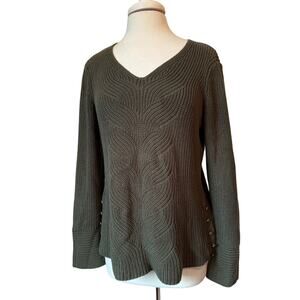 Sonoma Womens L Whimsigoth Green Embossed Brass Anchor Button Tunic Knit Sweater